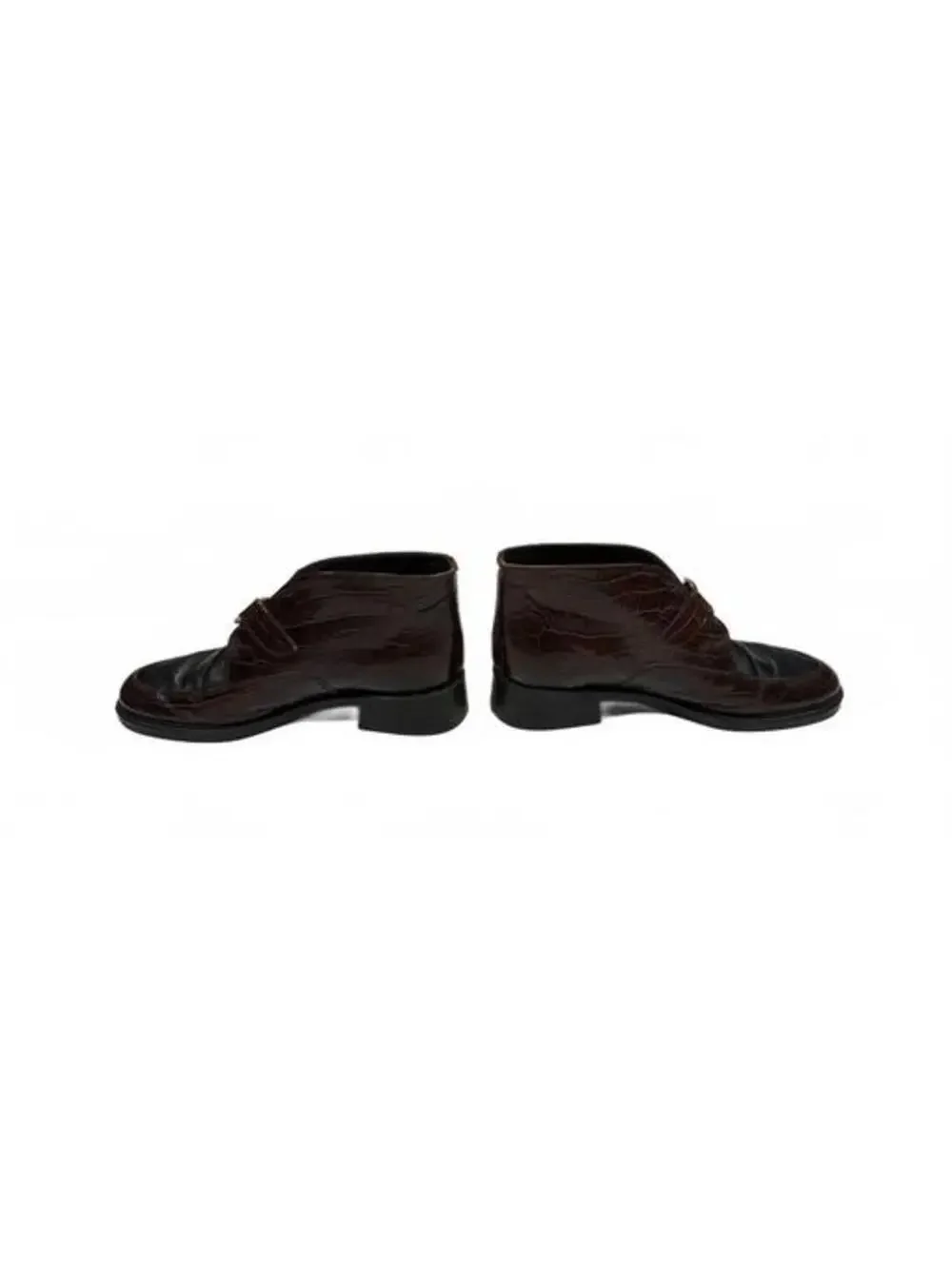 Y2K Grunge Brighton Women's 9M Brown Croc Embossed Leather Double Monk Booties